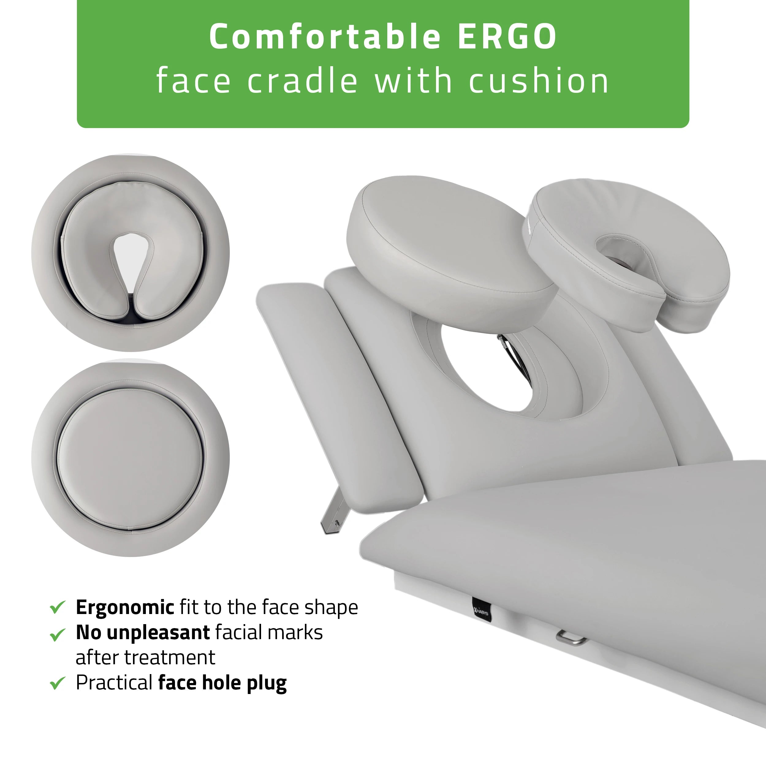 Fortis 4 ERGO treatment table, electric height adjustment with hand remote control, ERGO cushion, k729 light gray