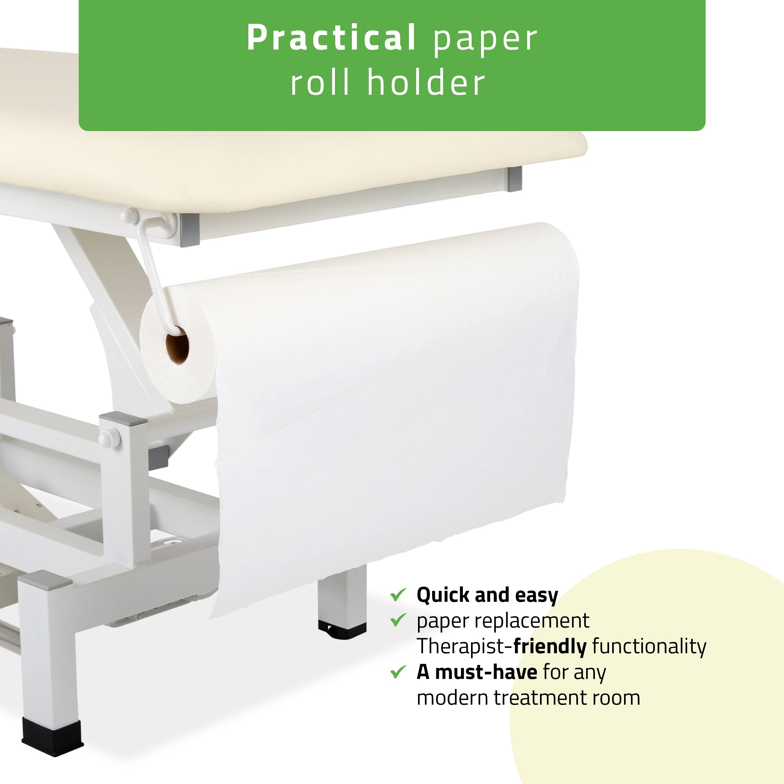 Fortis 1 treatment table, electric adjustment, hand remote control, foot control bar, headrest, arm shelf  k707 ivory