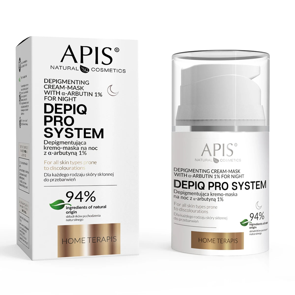 APIS DEPIQ PRO SYSTEM Depigmenterande nattcreme-mask med α-arbutin 1%, 50 ml