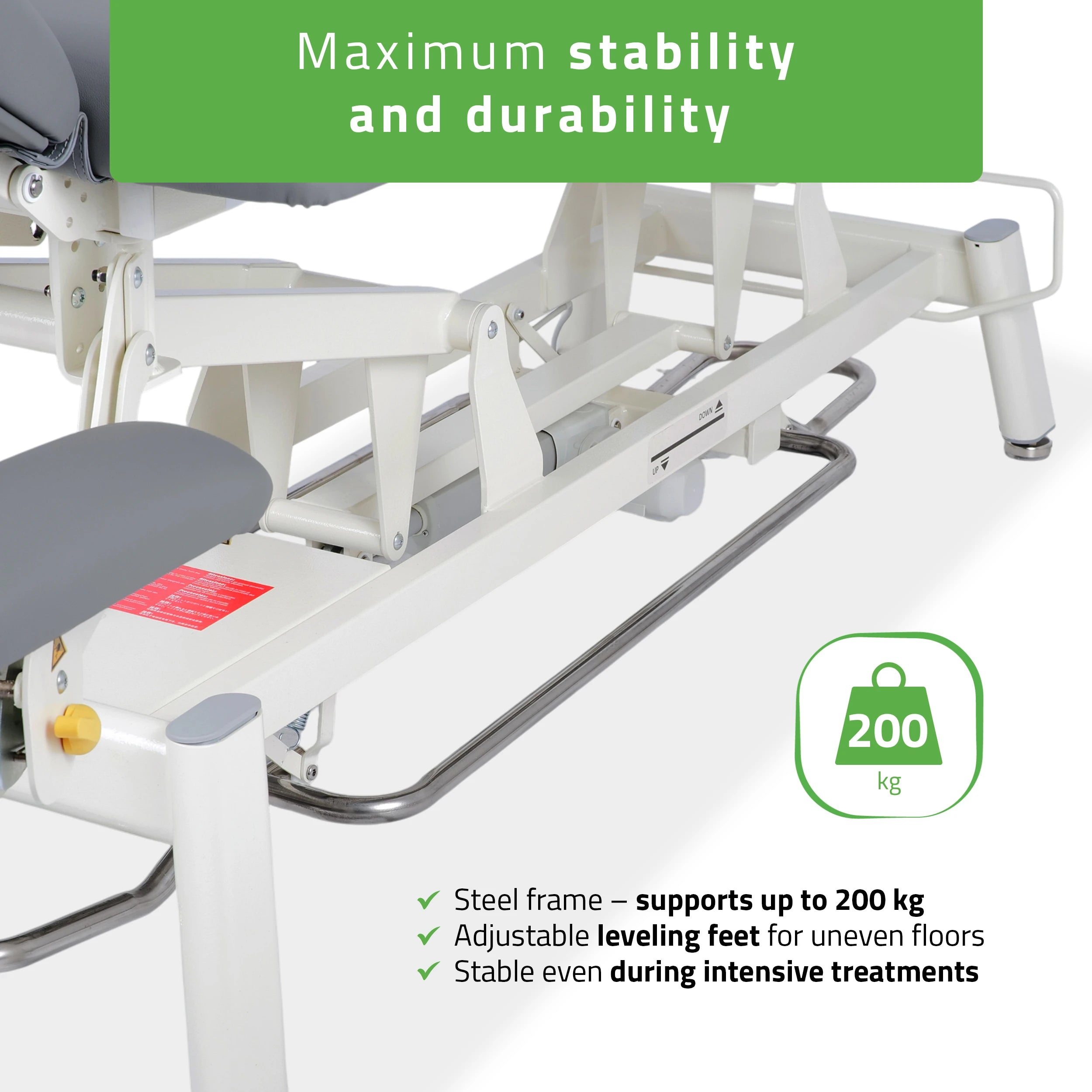Proxima V4 Ergo therapy table, electric height adjustment with foot control bar, ERGO cushion, Touch Core k322 gray