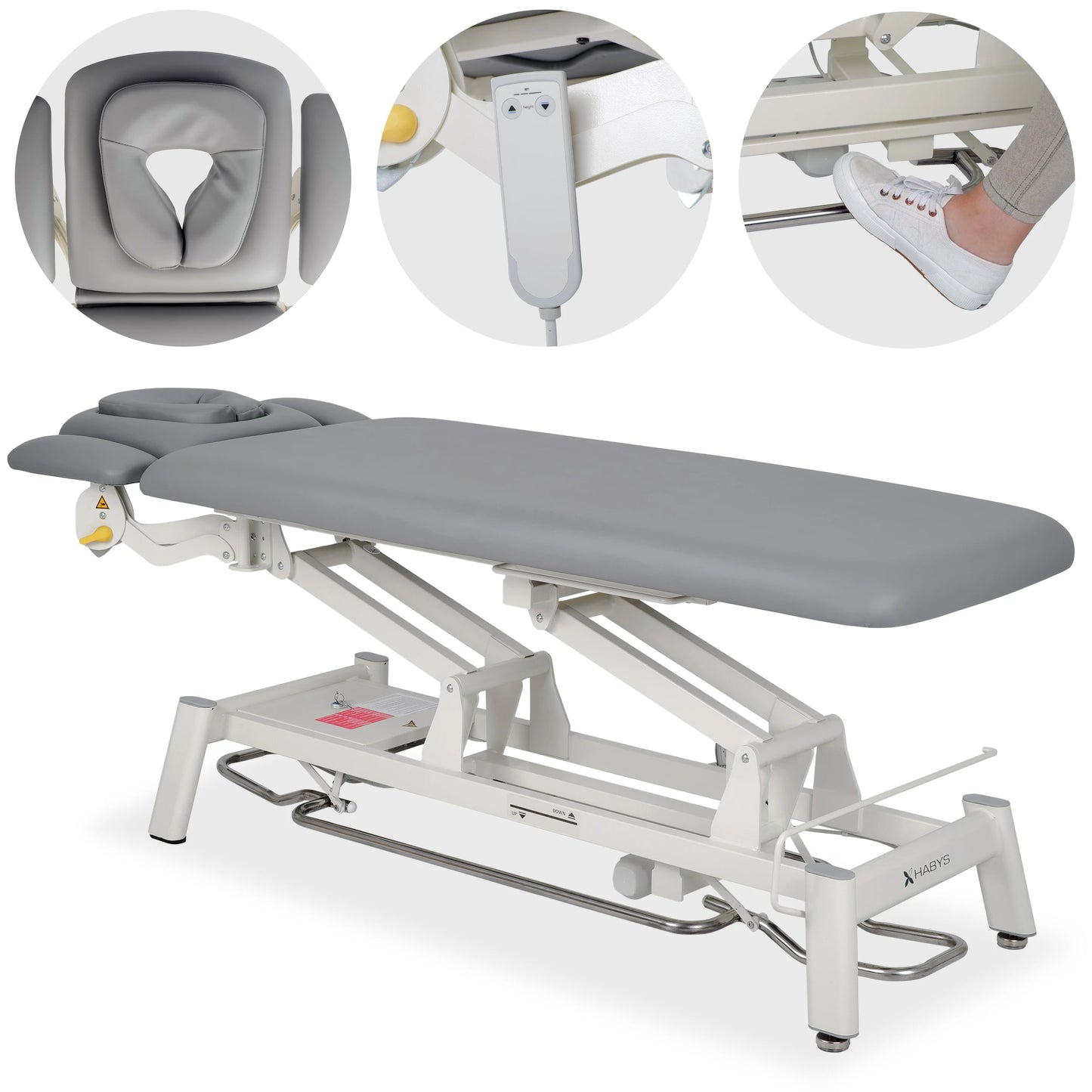Proxima V4 Ergo therapy table, electric height adjustment with foot control bar, ERGO cushion, Touch Core k322 gray