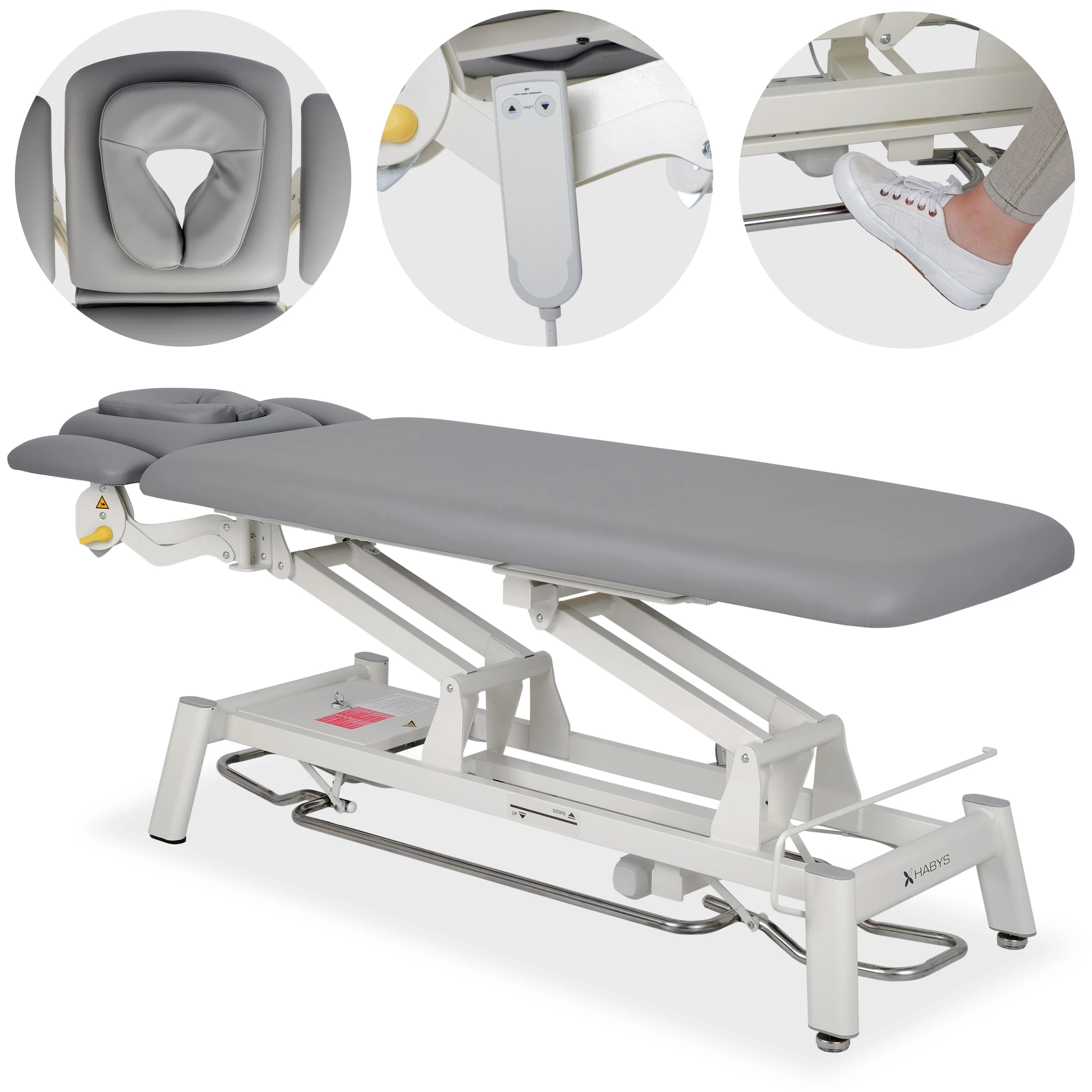 Proxima V4 Ergo therapy table, electric height adjustment with foot control bar, ERGO cushion, Touch Core k322 gray