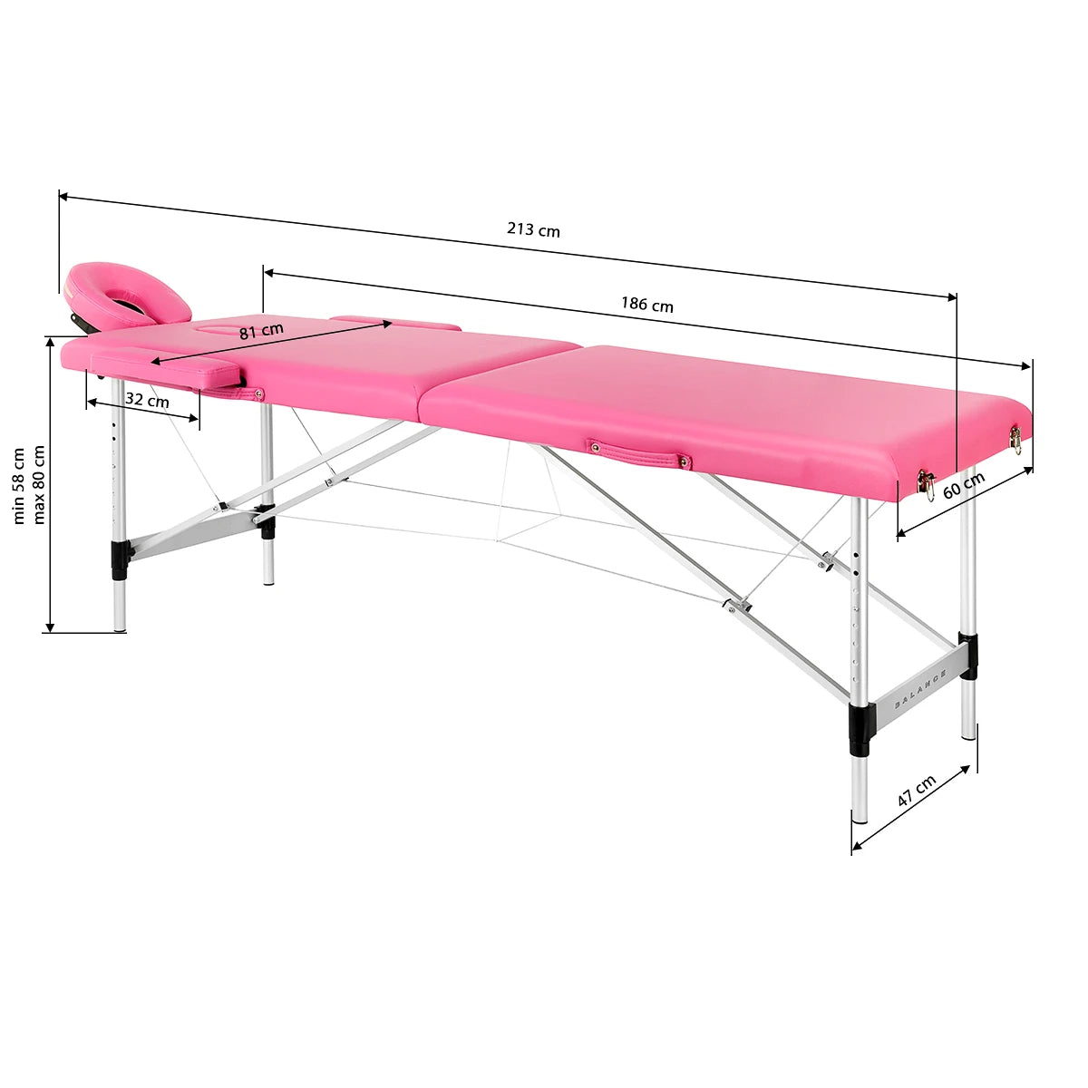BALANCE aluminiumhopfällbar massagebänk 2-delad rosa