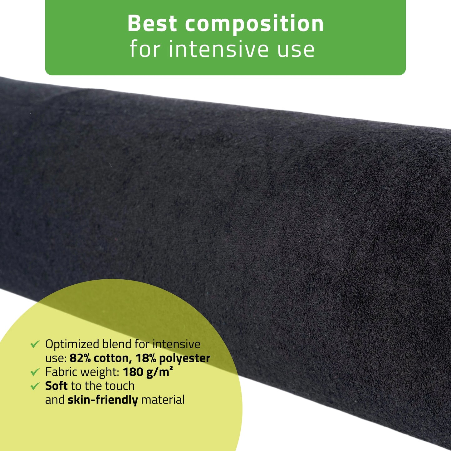 Frotte cover for bolster, 15 × 60 cm black