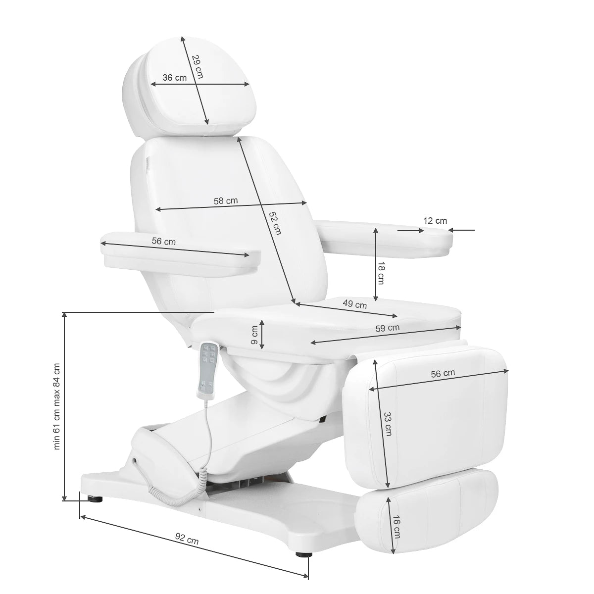 SILLON CLASSIC elektrisk behandlingsstol 3 motorer med värmefunktion, vit