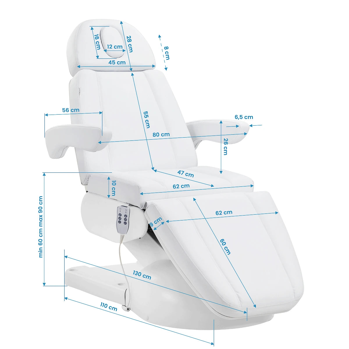 Azzurro Lux elektrisk behandlingsstol 3m vit