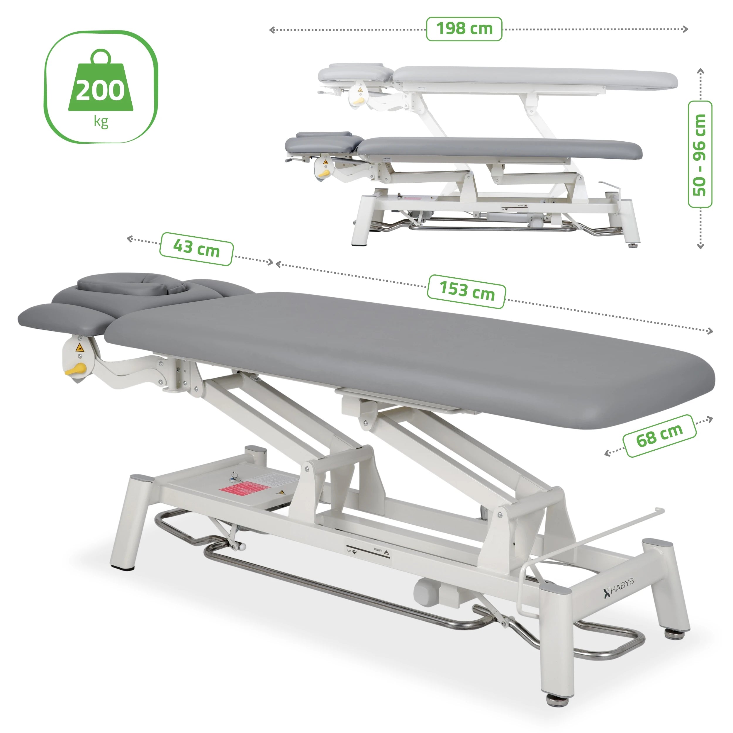 Proxima V4 Ergo therapy table, electric height adjustment with foot control bar, ERGO cushion, Touch Core k322 gray