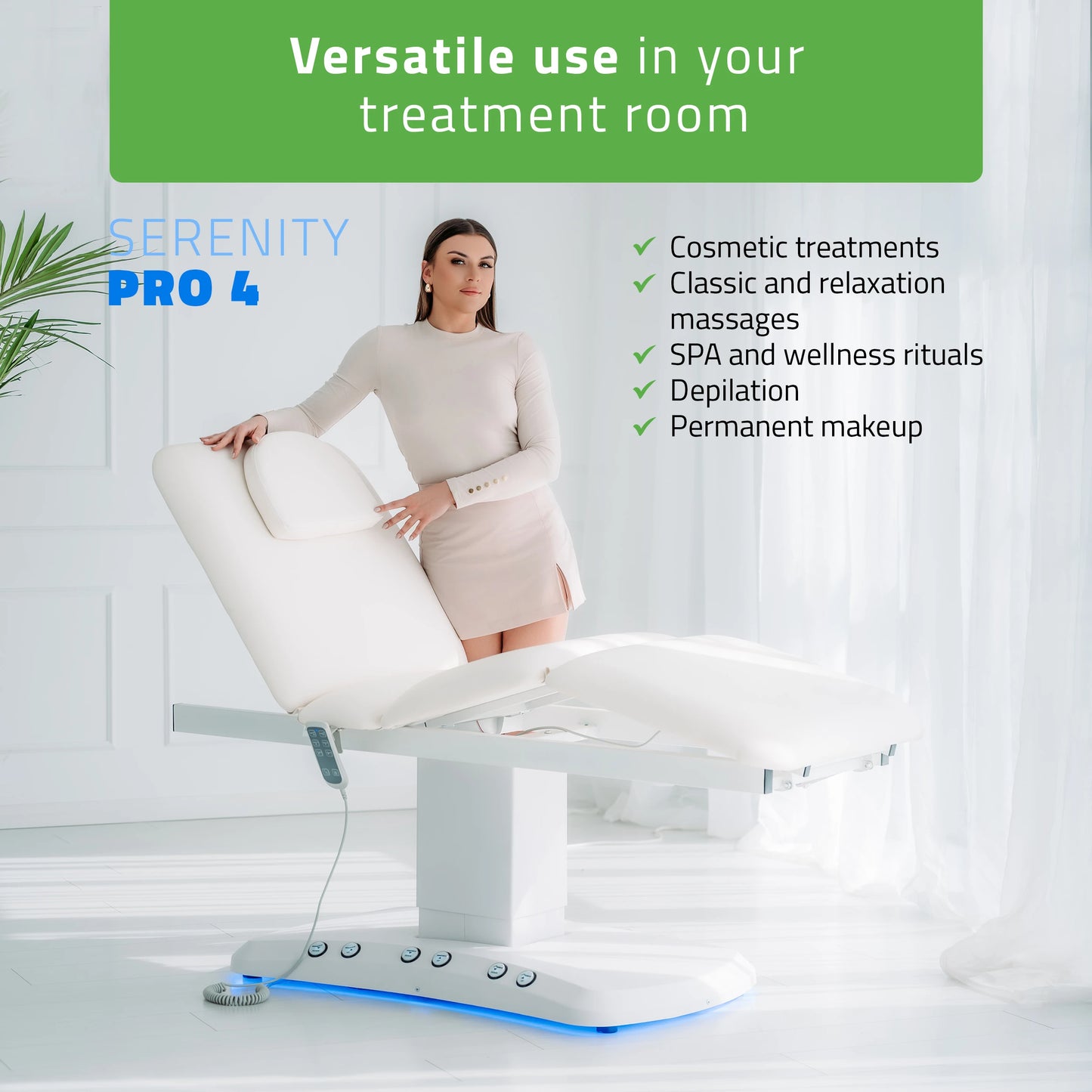 Serenity PRO 4 elektrisk uppvärmd behandlingsbänk för massage och SPA-behandlingar