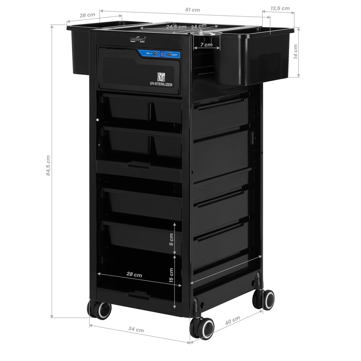 GABBIANO Frisörvagn med UV-sterilisator 68UV svart