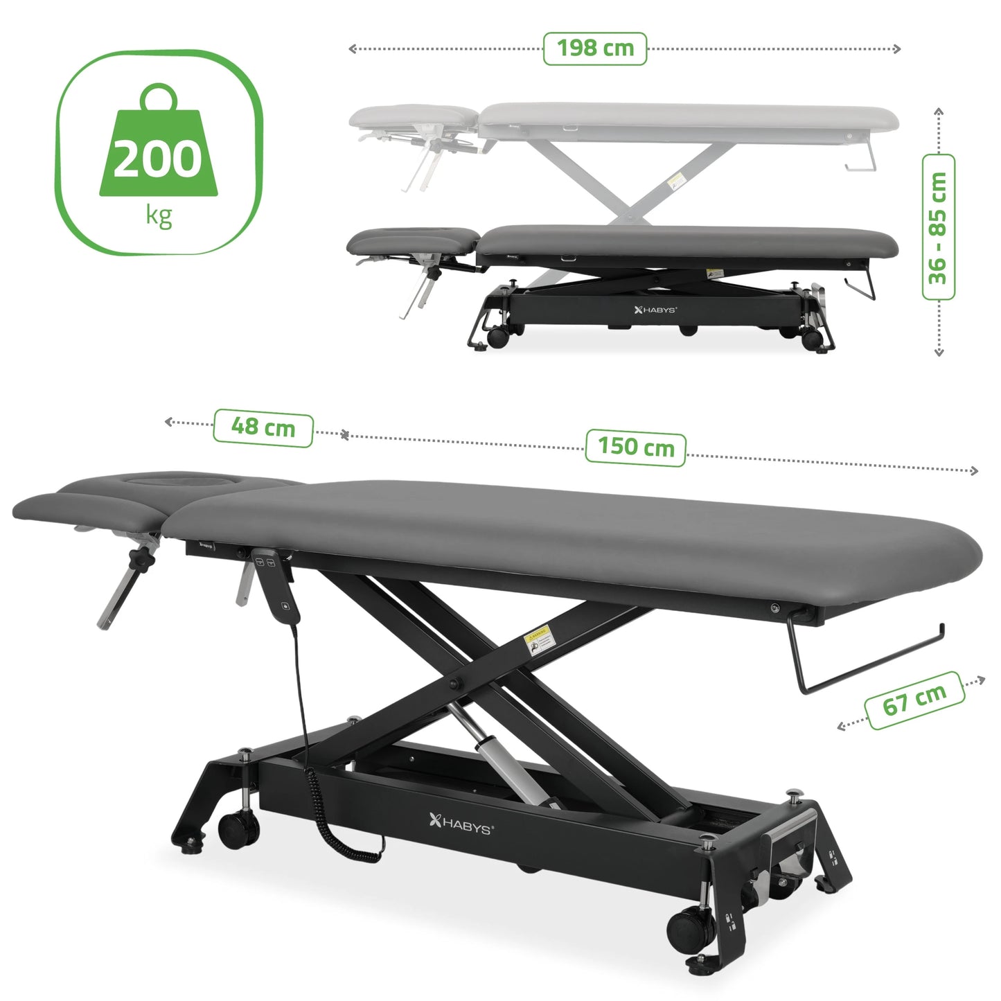 Evero Cross X4 ERGO therapy table, electric height adjustment with hand remote control, ERGO cushion, Touch Core k322 gray
