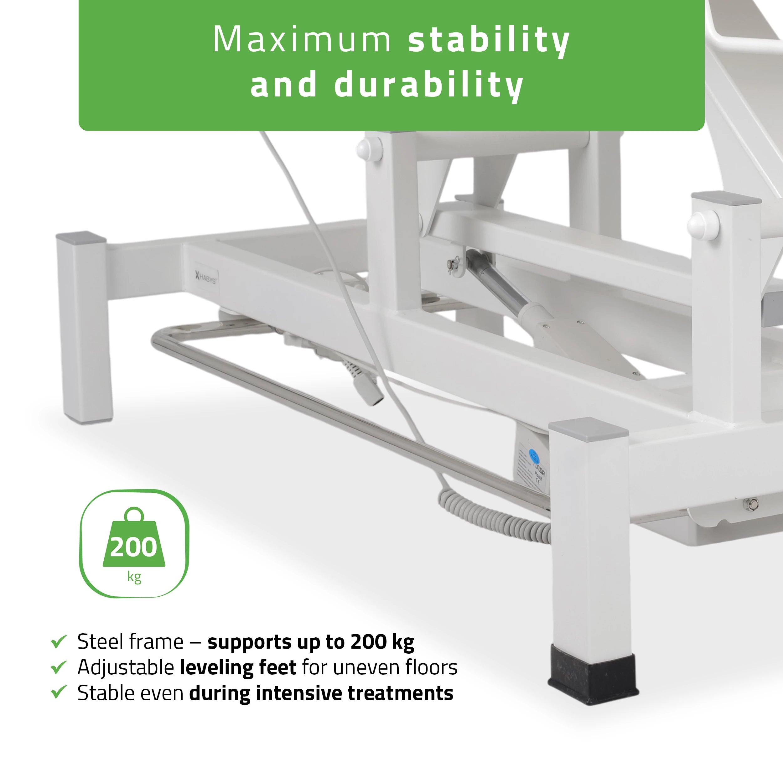 Fortis 1 treatment table, electric adjustment, hand remote control, foot control bar, headrest, arm shelf  k707 ivory