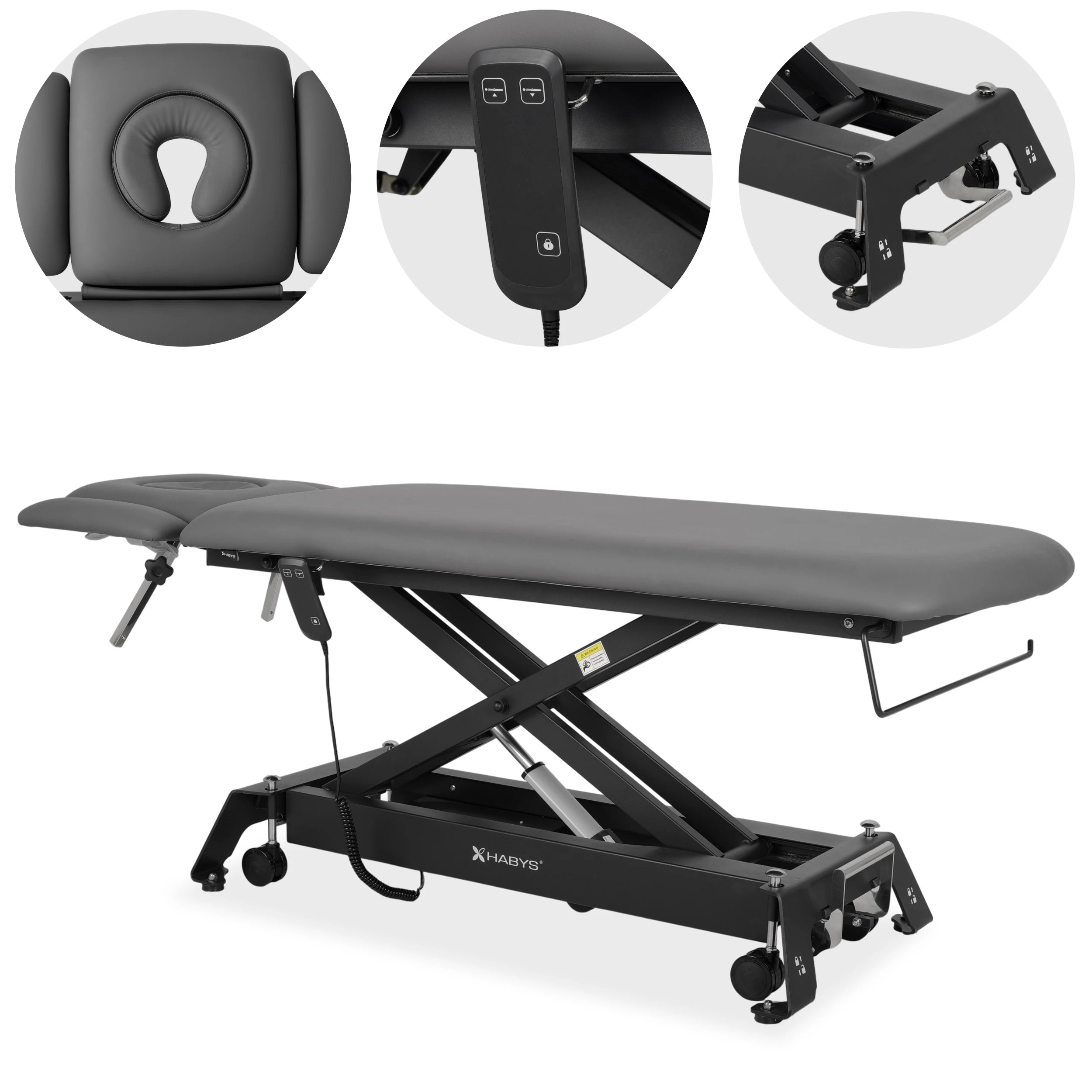 Evero Cross X4 ERGO therapy table, electric height adjustment with hand remote control, ERGO cushion, Touch Core k322 gray