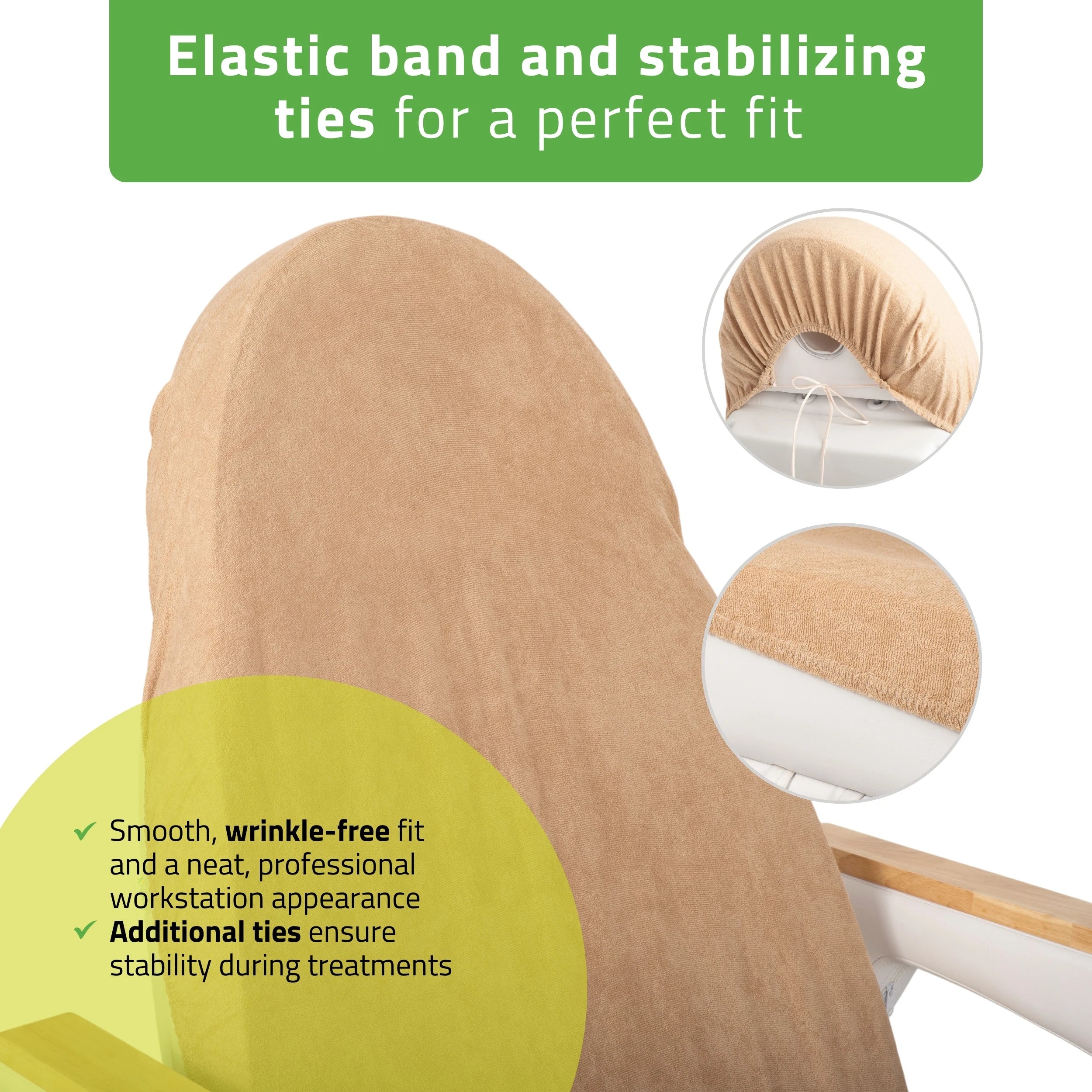 Frotte sheet with elastic and ties for cosmetic chair, 70 × 190 cm creamy latte