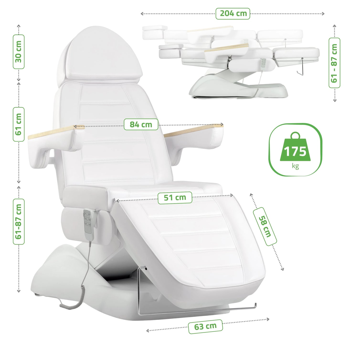 Leo PRO 4 Comfy Base k501 elektrisk behandlingsstol, vit