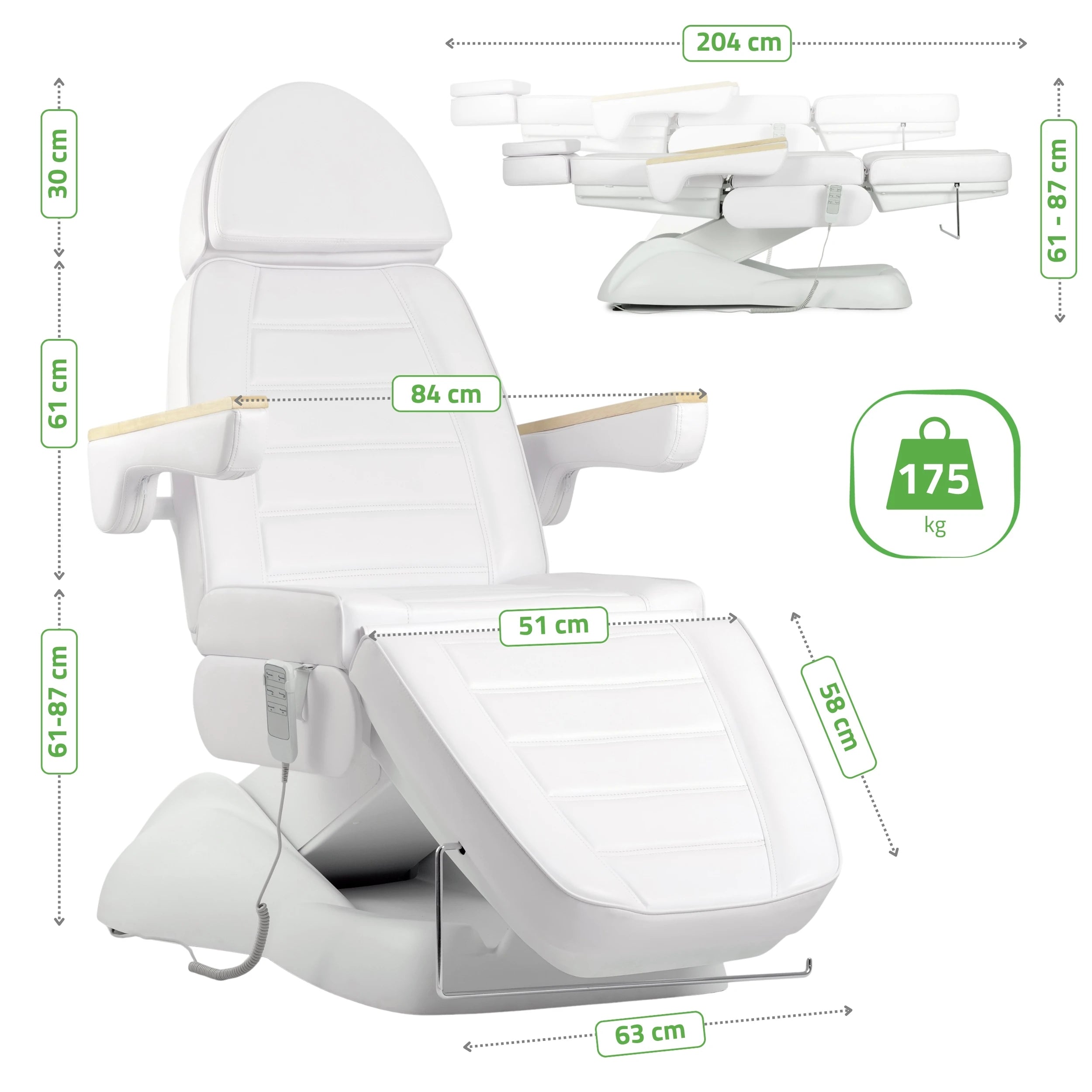 Leo PRO 4 Comfy Base k501 elektrisk behandlingsstol, vit