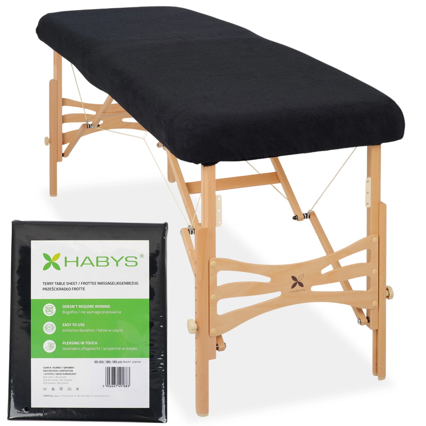 Frottéaläcke för bärbar massagebänk 60-65/180-185 cm, svart