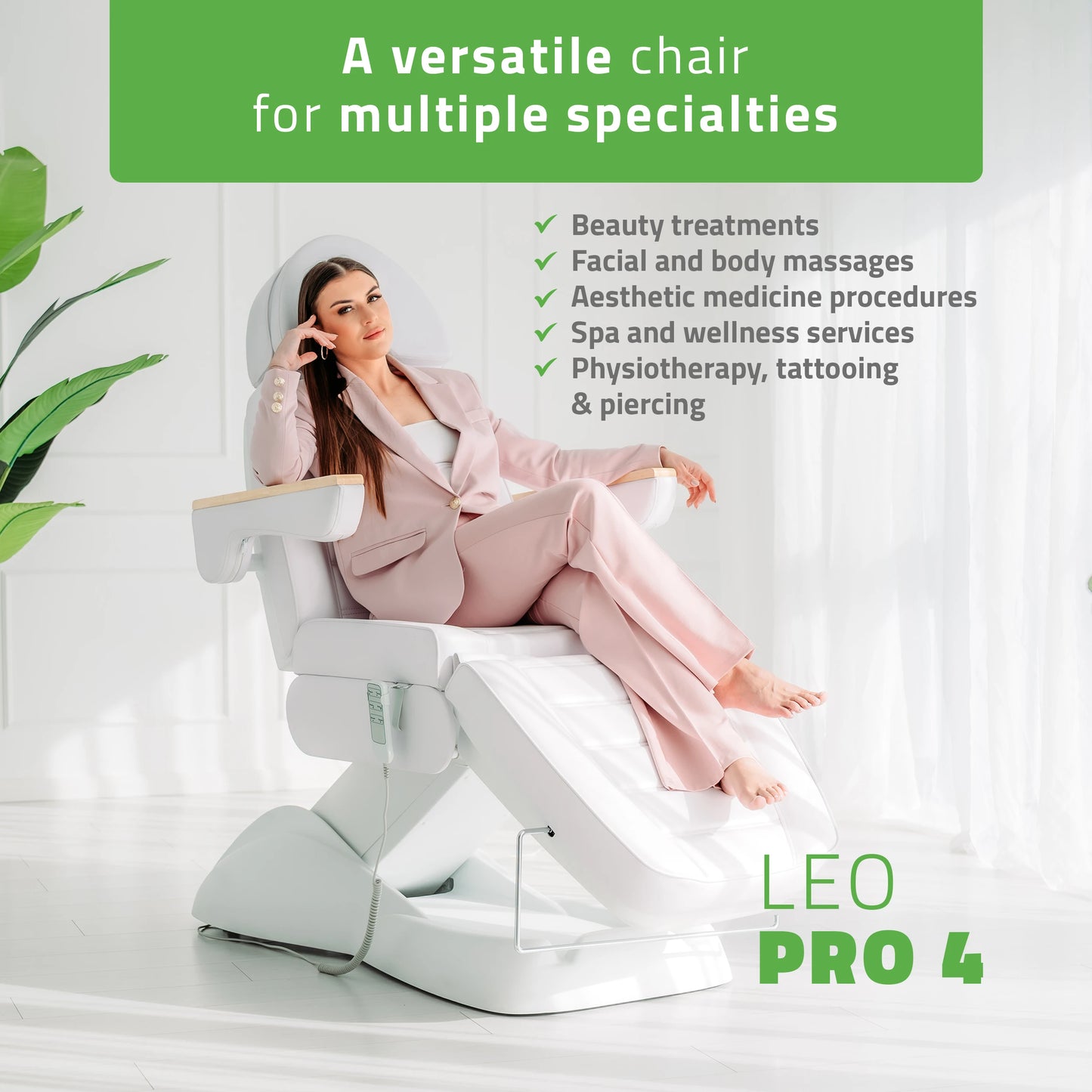 Leo PRO 4 Comfy Base k501 elektrisk behandlingsstol, vit
