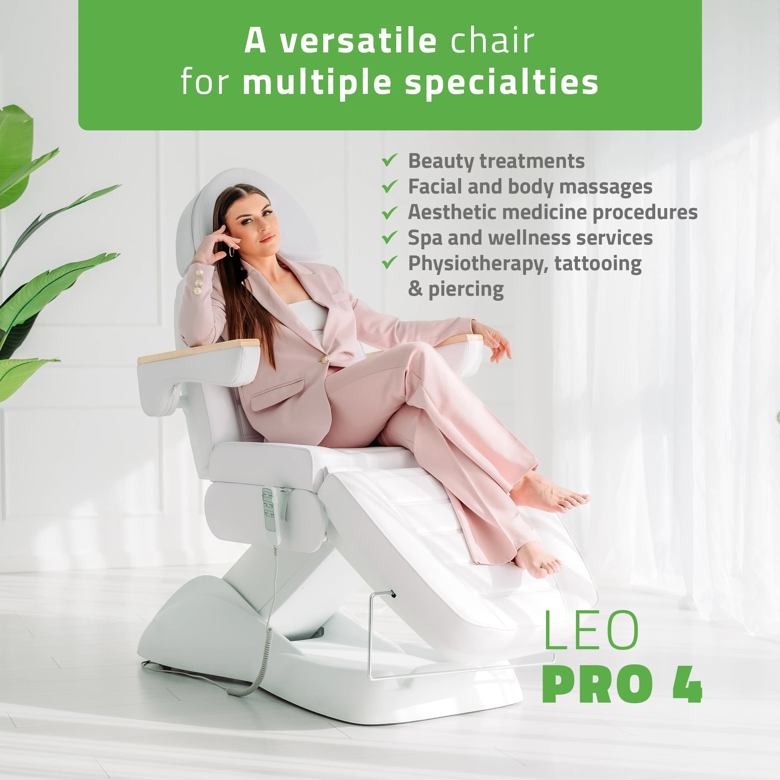 Leo PRO 4 Comfy Base k501 elektrisk behandlingsstol, vit