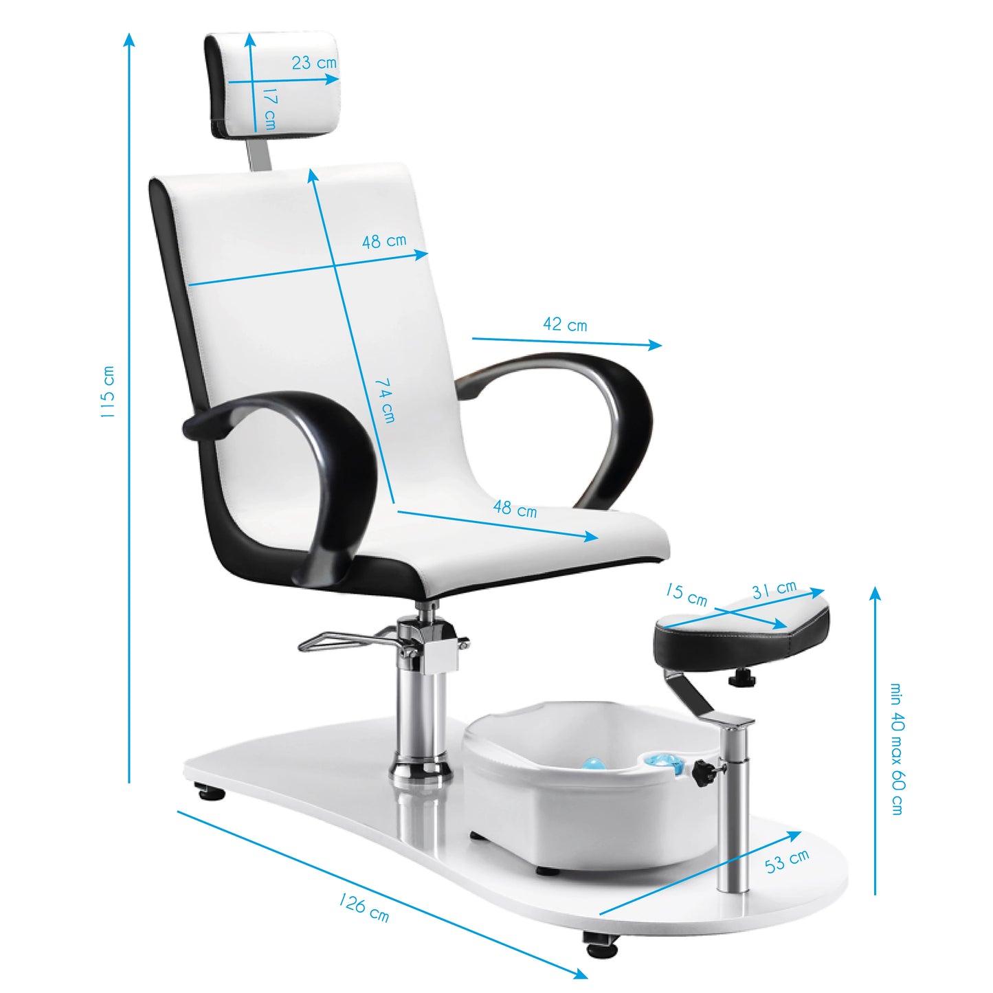 Hydraulisk fotvårdsstol, vit med massager 308