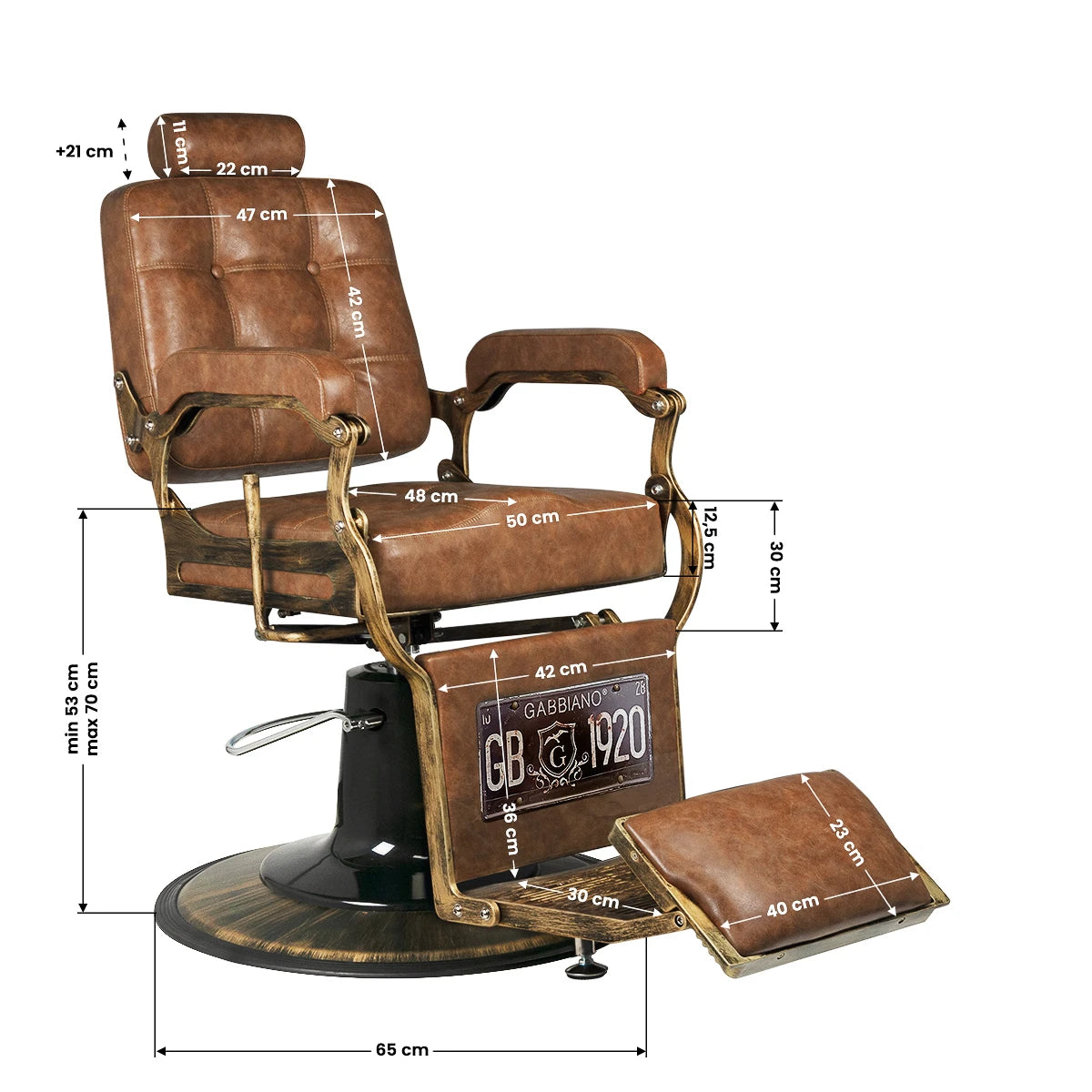 GABBIANO Boss barberarstol Old Leather ljusbrunt
