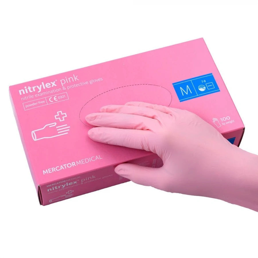 Nitrile gloves, powder-free, PINK M, pink, 100 pieces, nitrylex®