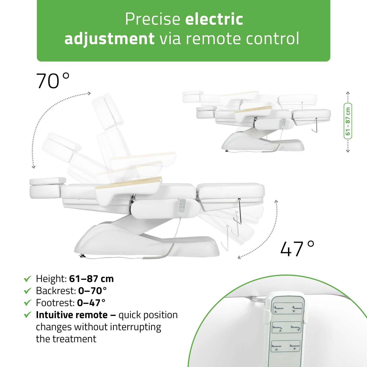 Leo PRO 4 Comfy Base k501 elektrisk behandlingsstol, vit