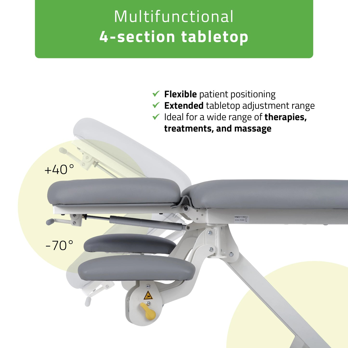 Proxima V4 Ergo therapy table, electric height adjustment with foot control bar, ERGO cushion, Touch Core k322 gray