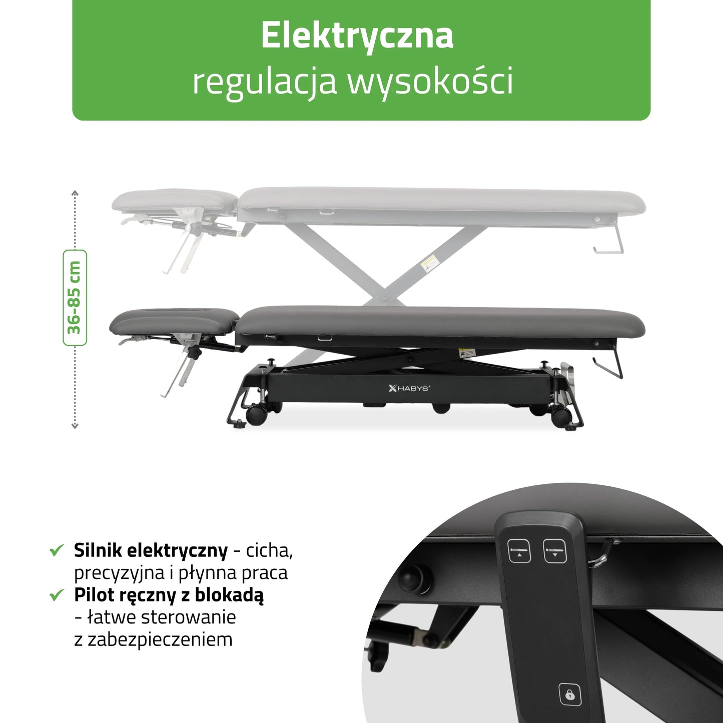 Evero Cross X4 ERGO therapy table, electric height adjustment with hand remote control, ERGO cushion, Touch Core k322 gray