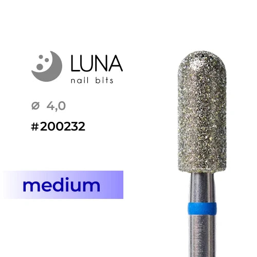 Diamond Nail Drill Bit Round Top Cylinder 4.0mm Blue Medium Grit