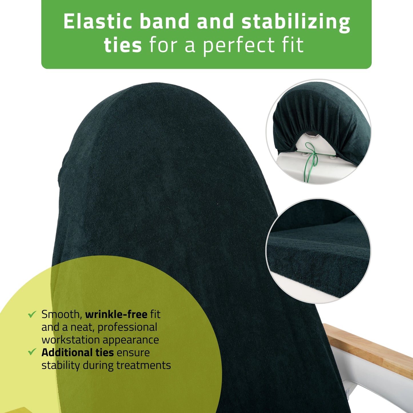 Frotte sheet with elastic and ties for cosmetic chair, 70 × 190 cm bottle green