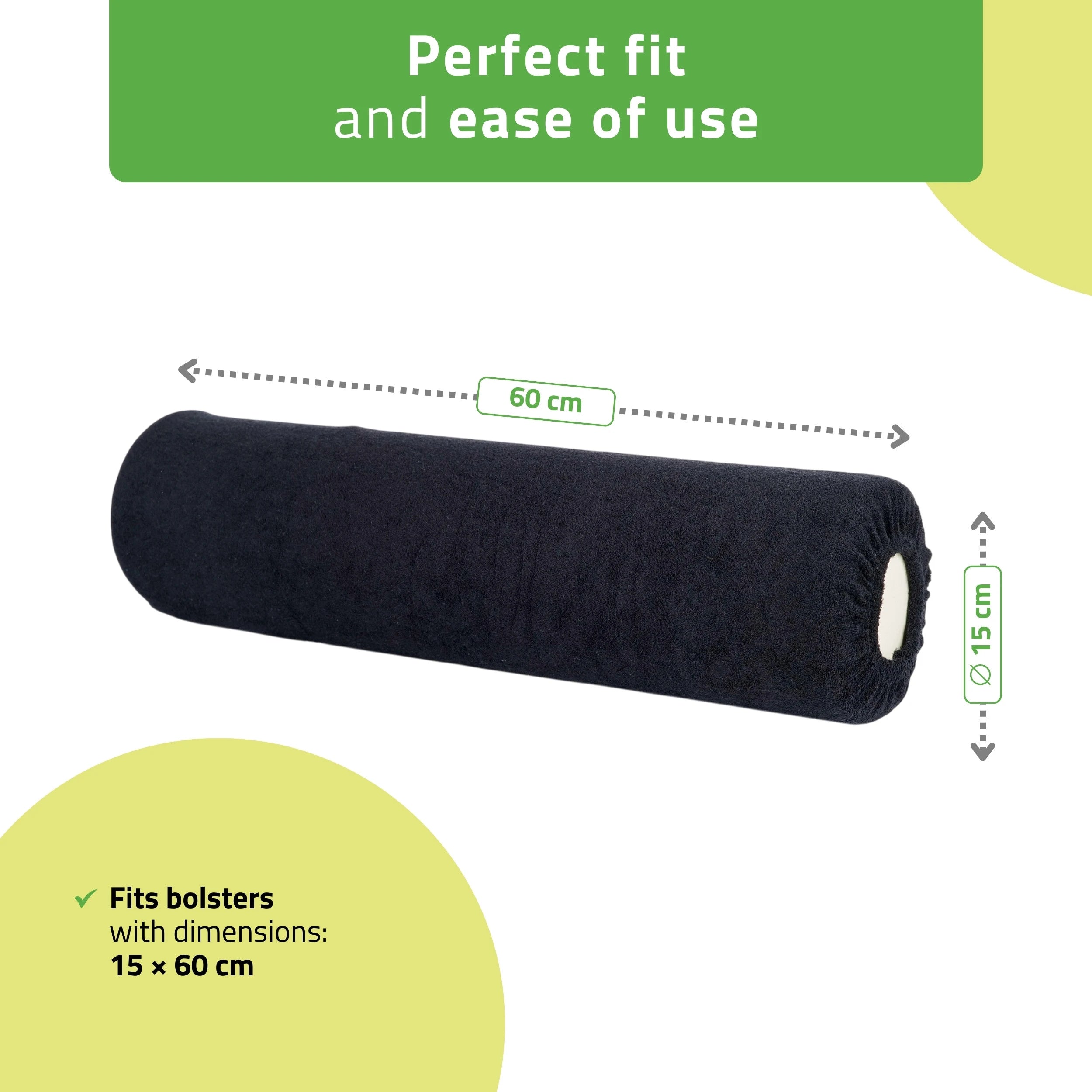 Frotte cover for bolster, 15 × 60 cm black