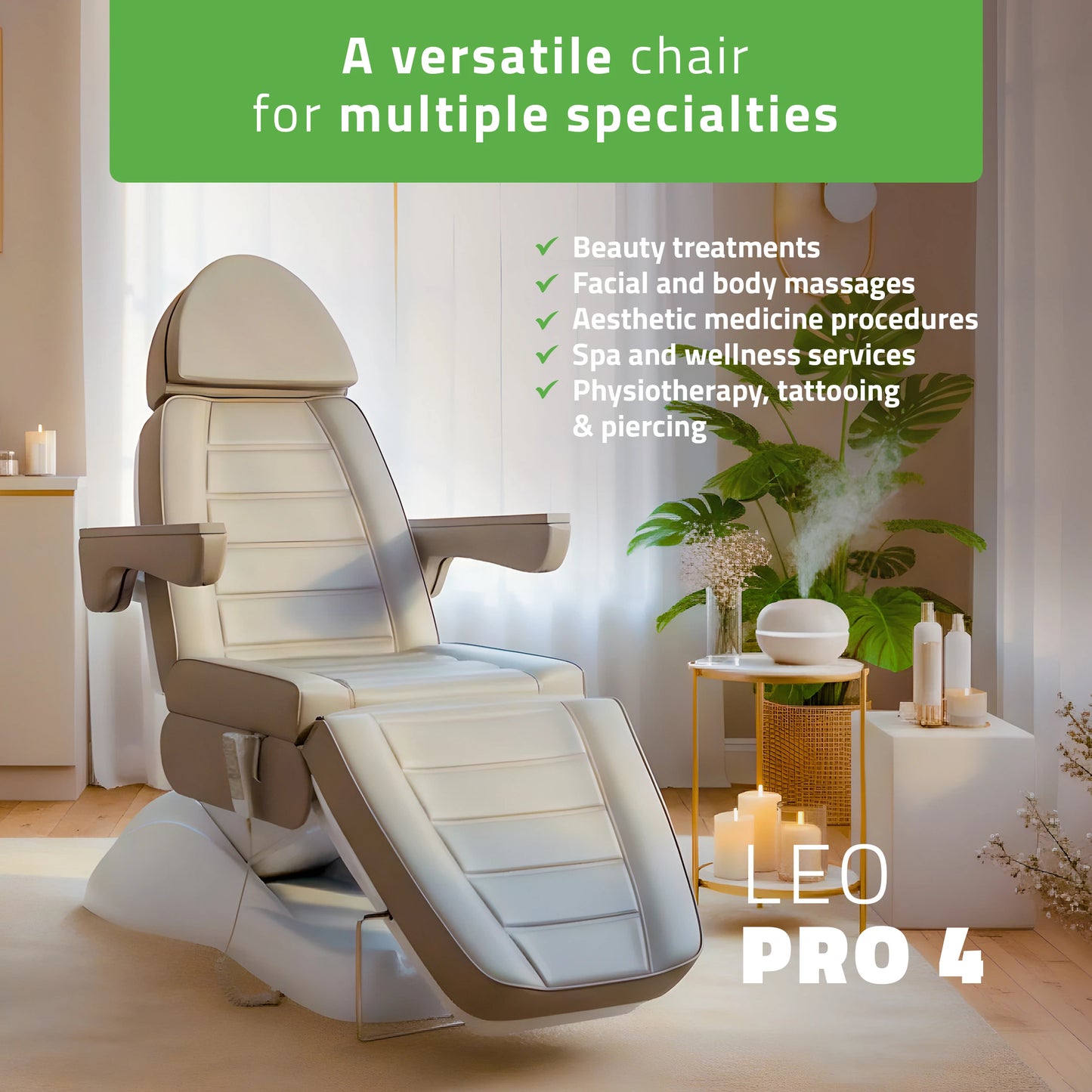 Leo PRO 4 Comfy Base 522 behandlingsstol, grå