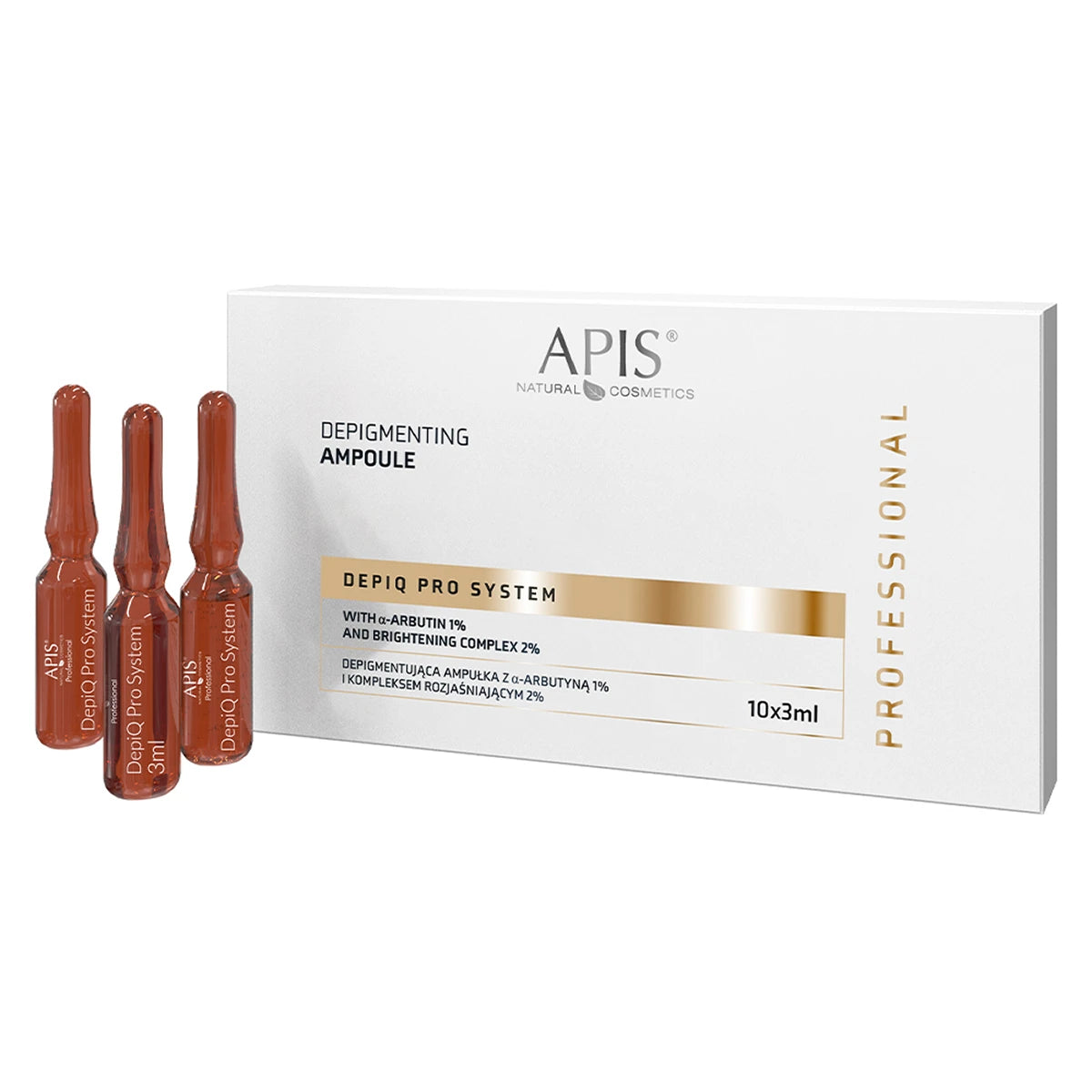 APIS DEPIQ PRO SYSTEM Depigmenterande ampull med α-arbutin 1% och ljusande komplex 2%, 10x3ml