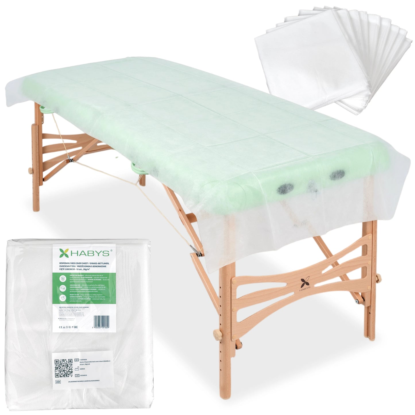 Engångs-nonwoven-ark 220 × 90 cm – 10 st, 20g/m2