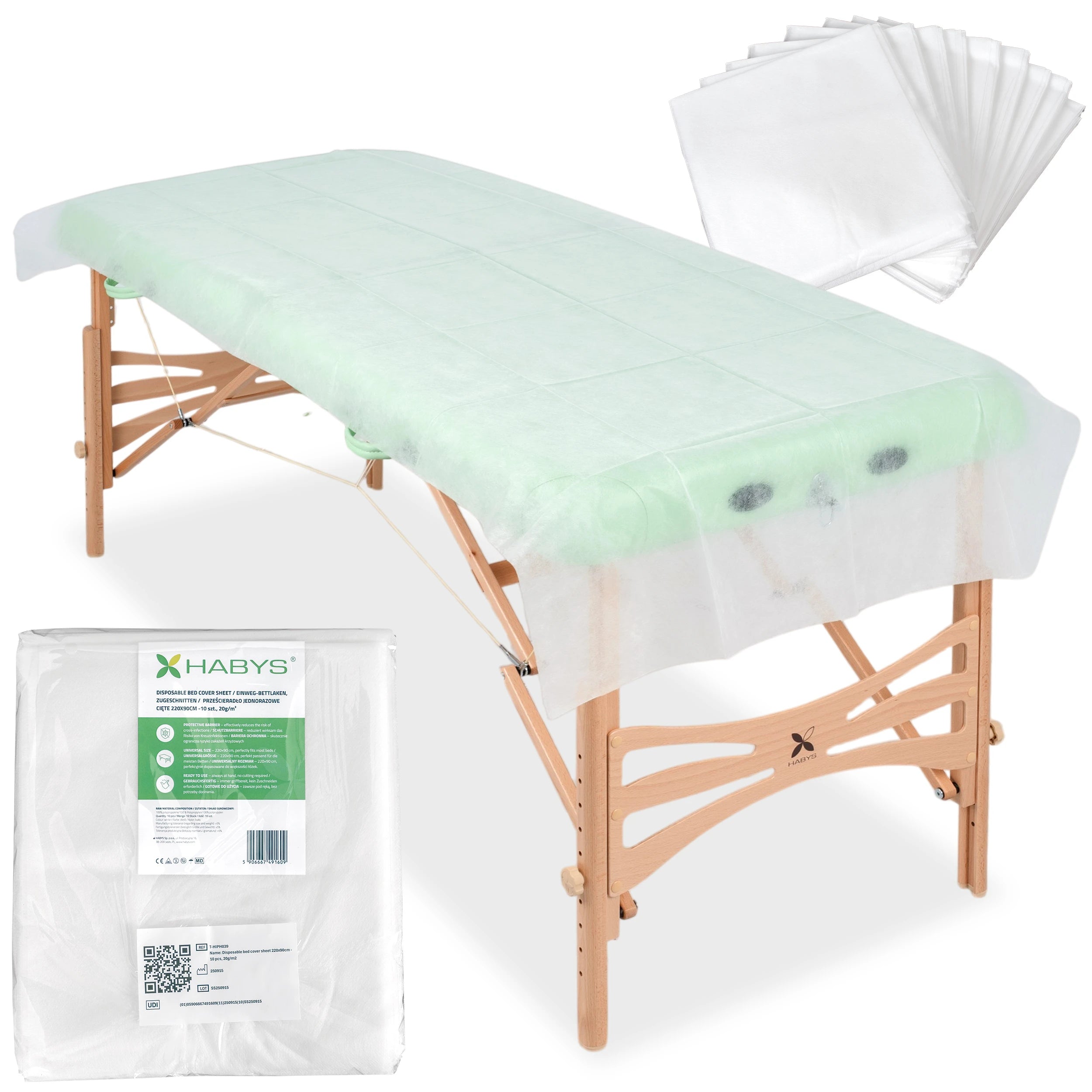 Engångs-nonwoven-ark 220 × 90 cm – 10 st, 20g/m2