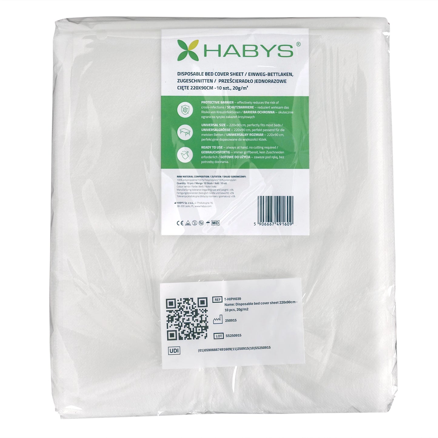 Engångs-nonwoven-ark 220 × 90 cm – 10 st, 20g/m2