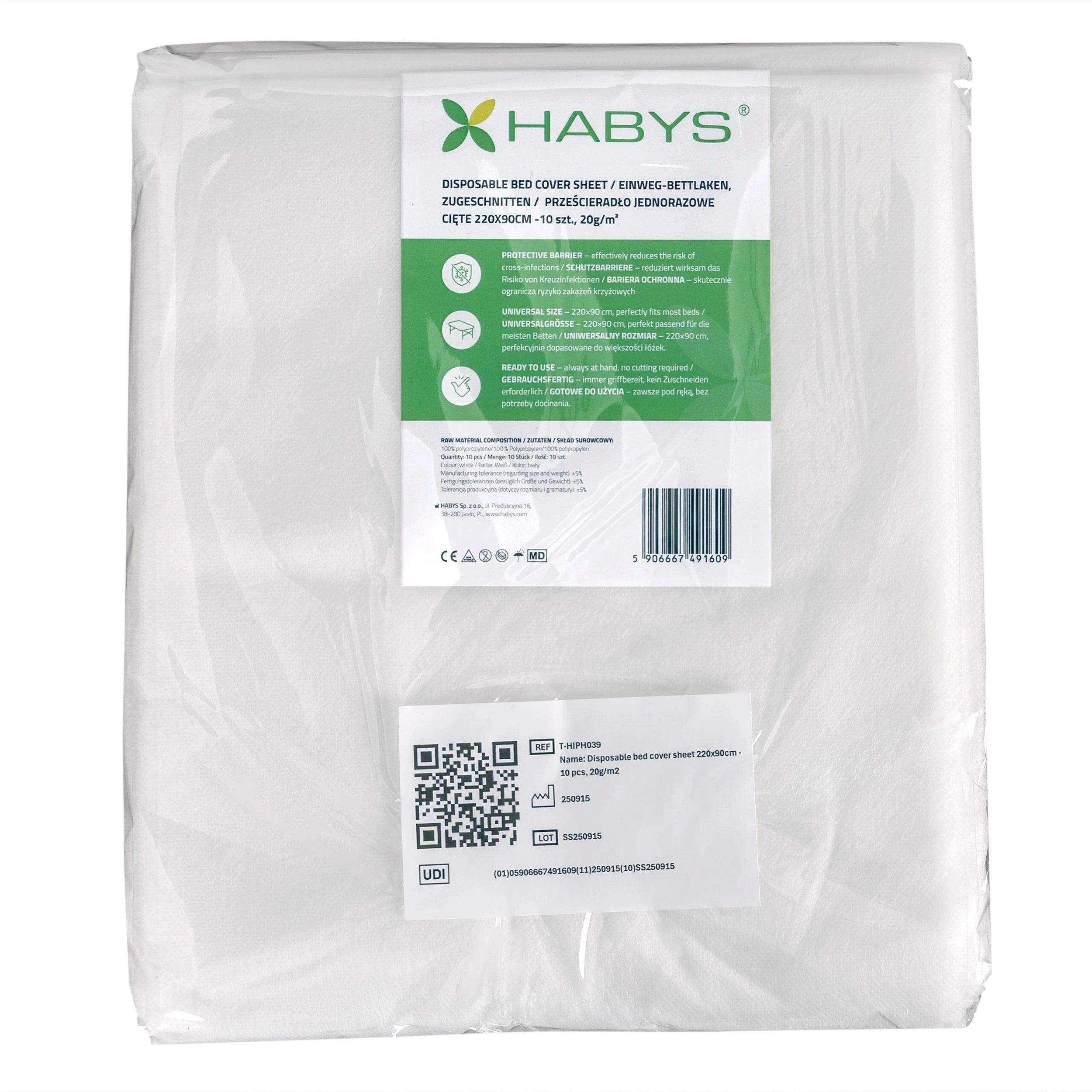 Engångs-nonwoven-ark 220 × 90 cm – 10 st, 20g/m2
