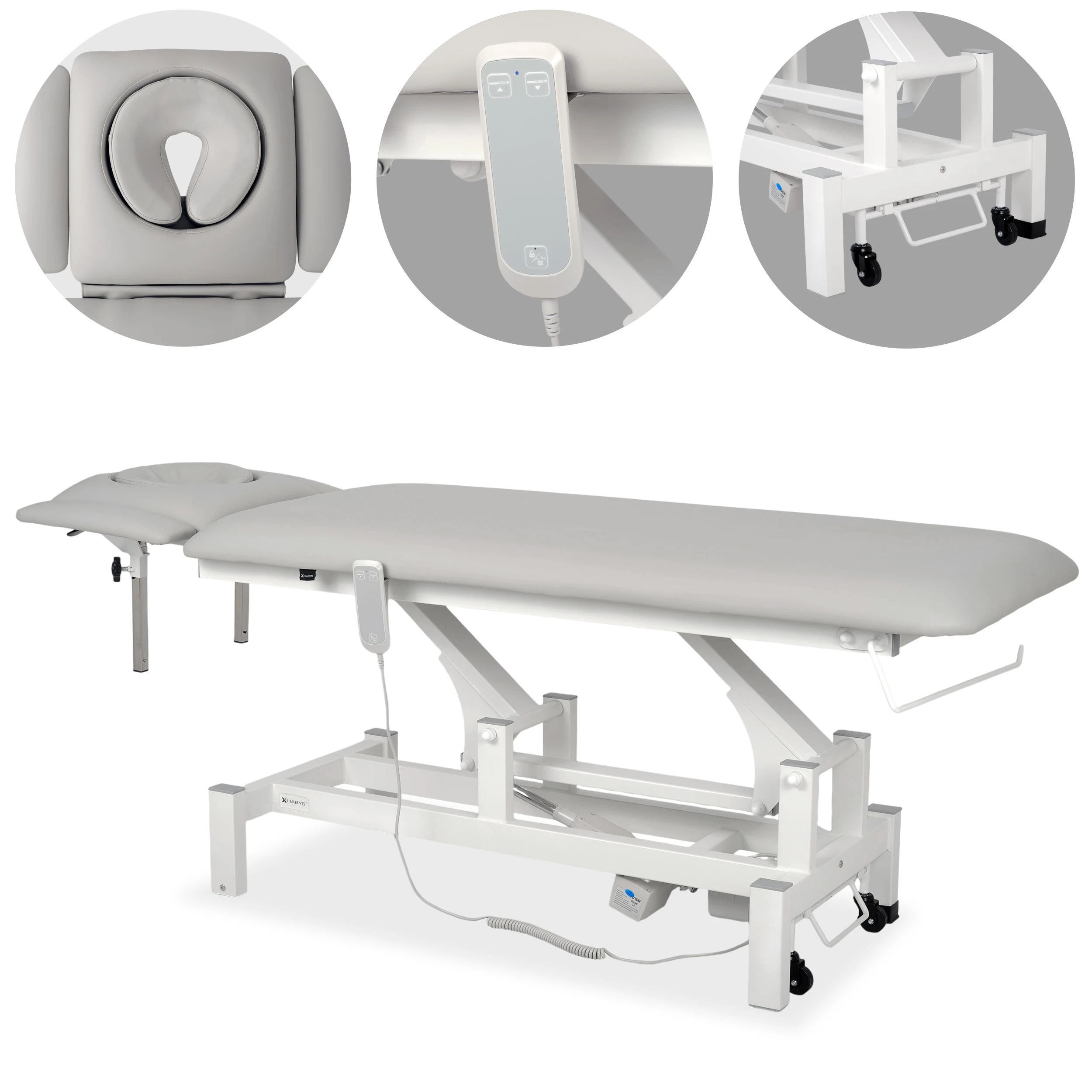 Fortis 4 ERGO treatment table, electric height adjustment with hand remote control, ERGO cushion, k729 light gray