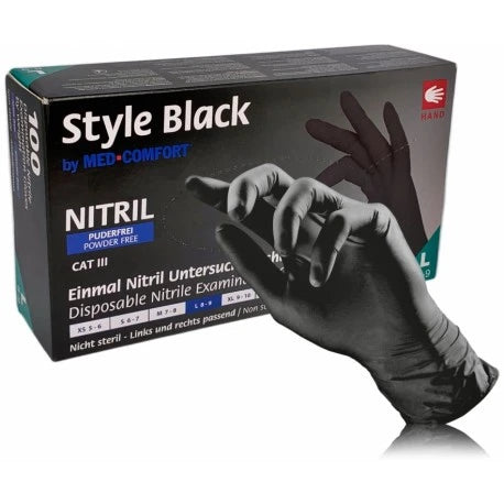 BerryGLOVES Nitrilhandskar, puderfreea, S, svart, 100 st
