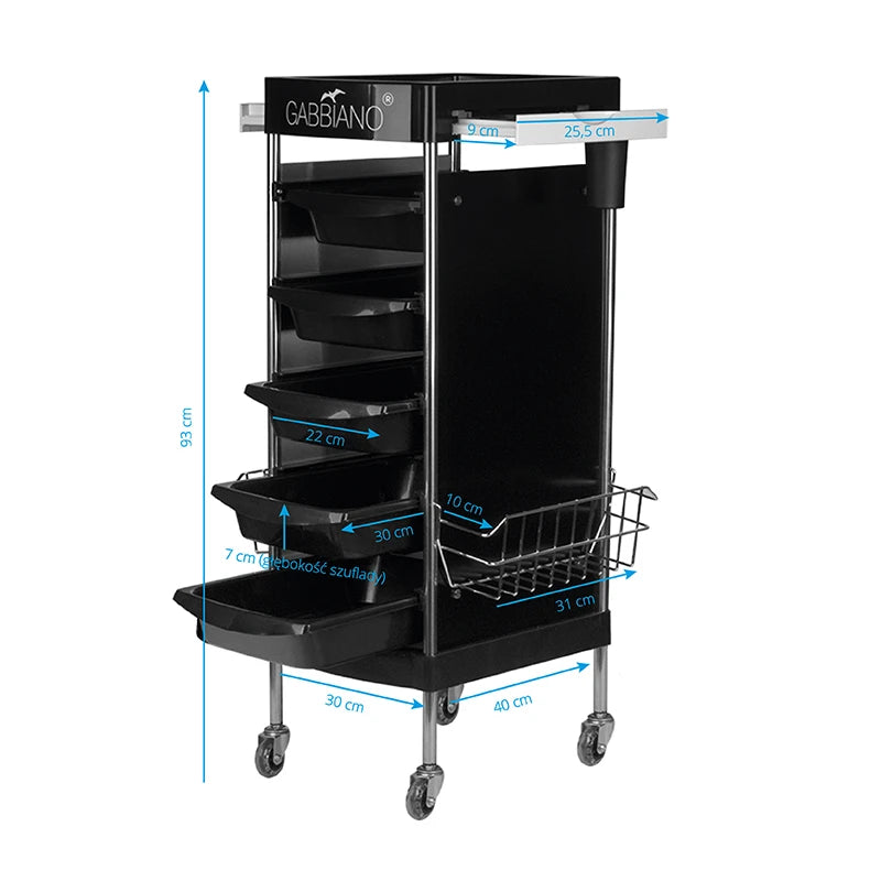 GABBIANO FX11E svart frisörassistent rullvagn
