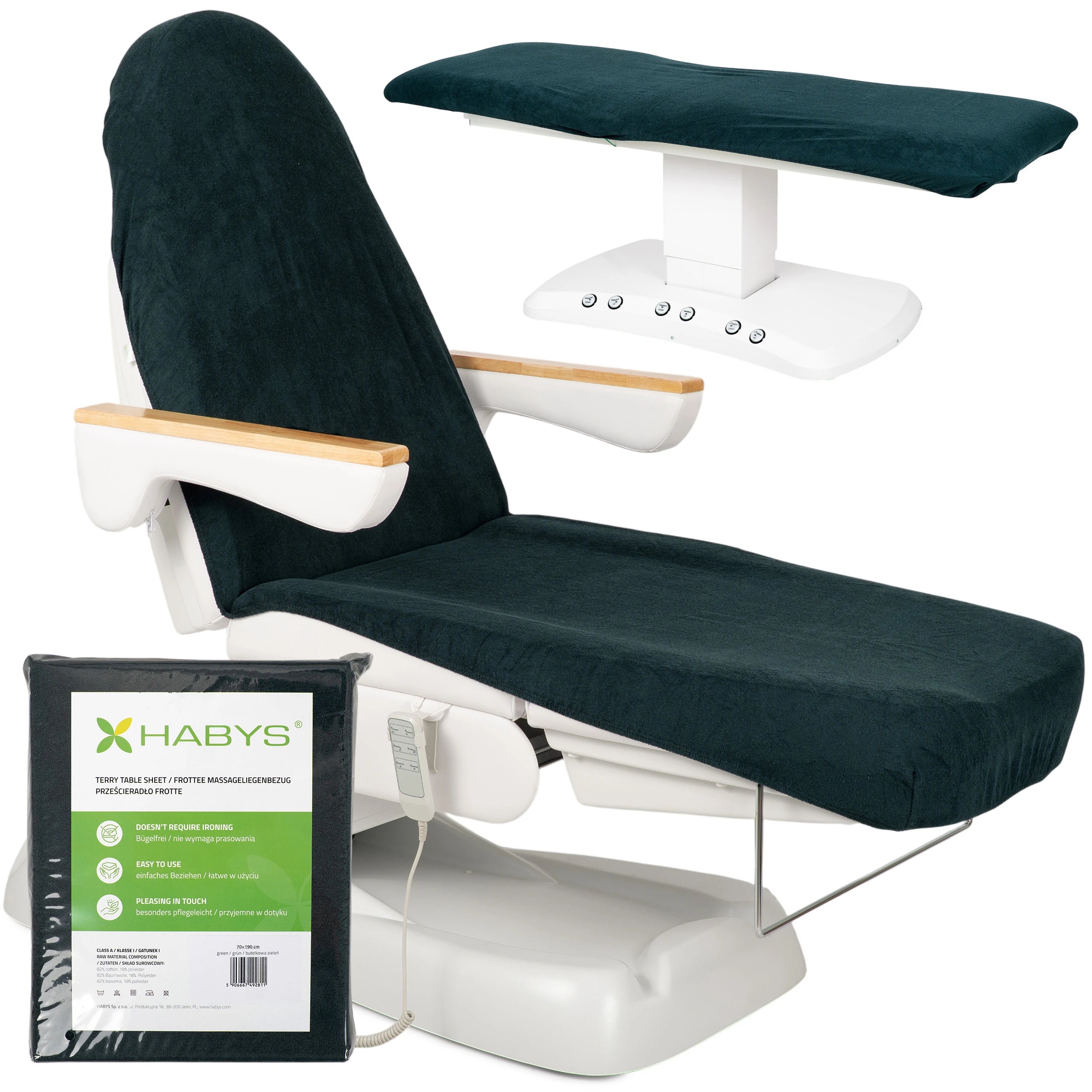Frotte sheet with elastic and ties for cosmetic chair, 70 × 190 cm bottle green