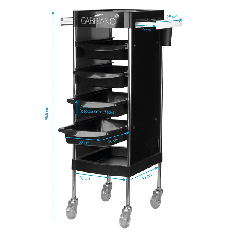 GABBIANO FX11F svart frisörassistent rullvagn