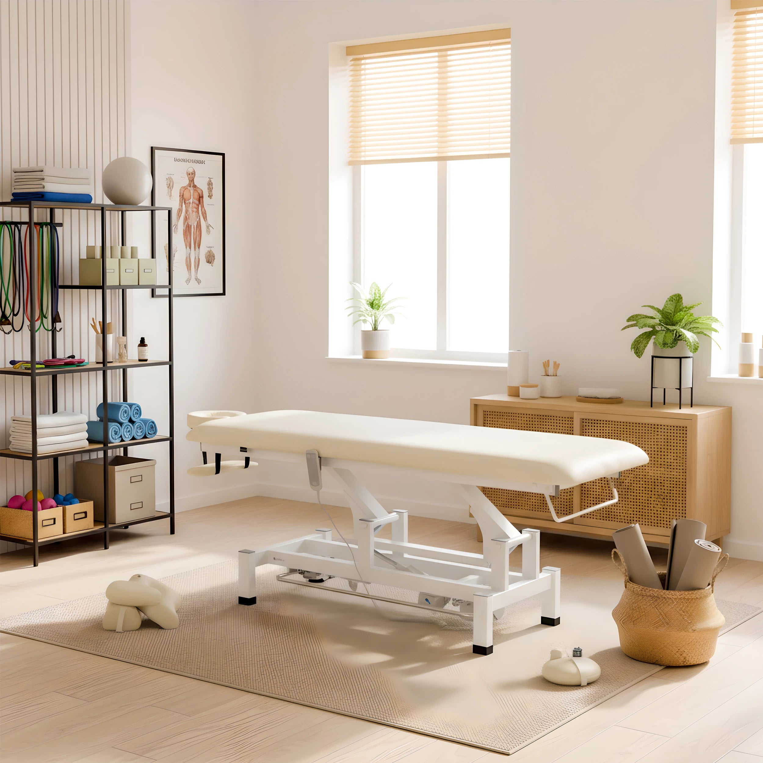 Fortis 1 treatment table, electric adjustment, hand remote control, foot control bar, headrest, arm shelf  k707 ivory