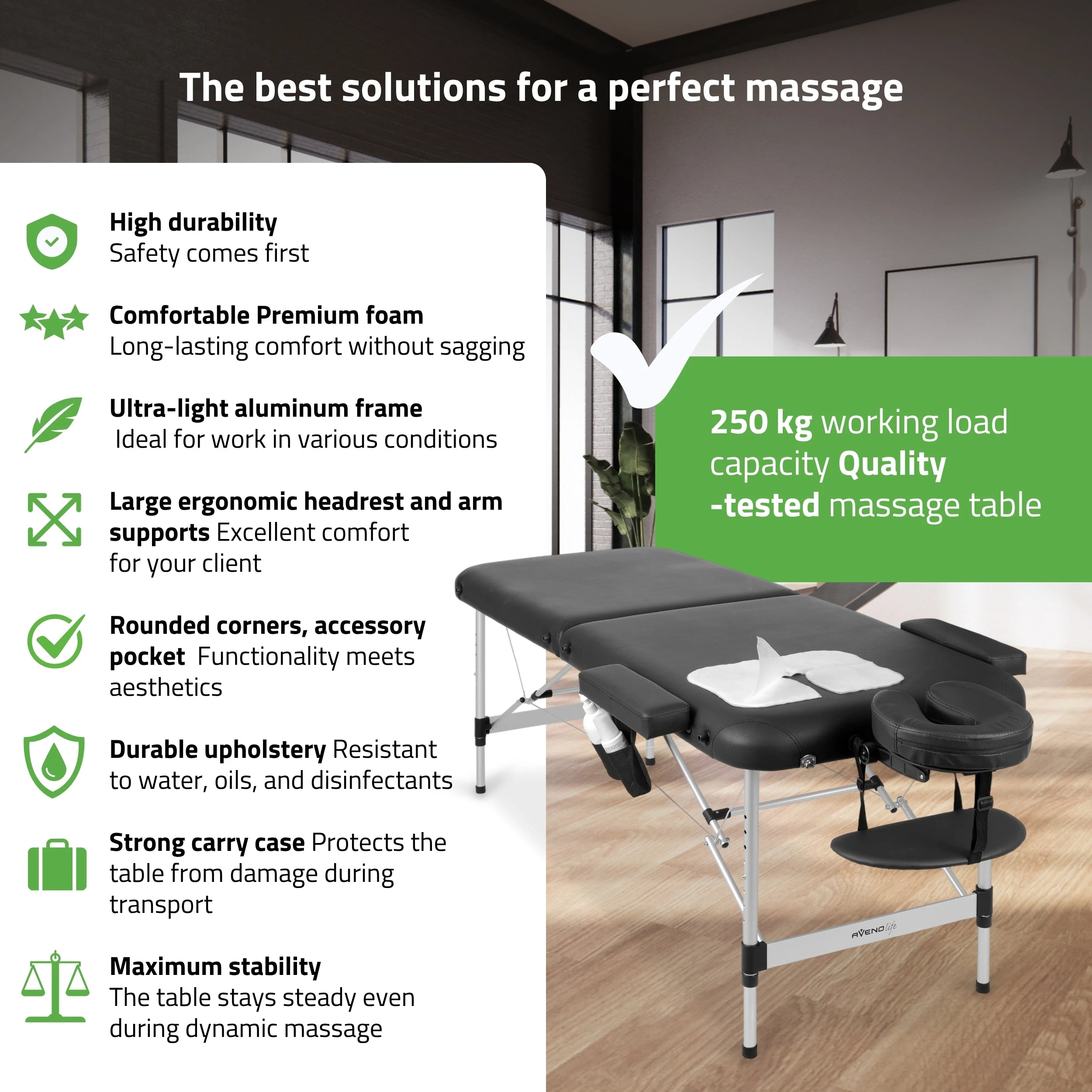 Bärbar massagebänk Nadia 70 Comfy Base K515 Svart