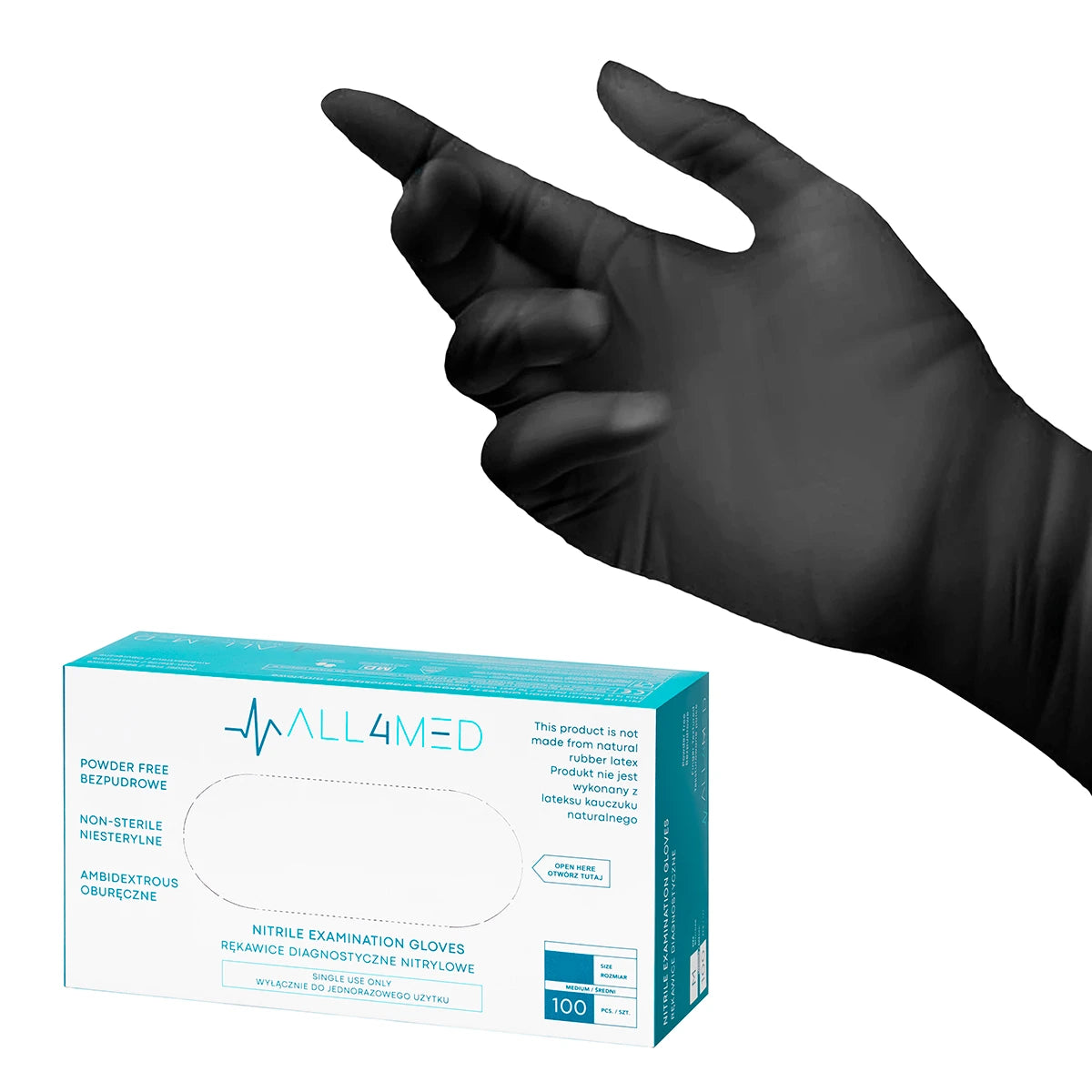 ALL4MED engångs nitrilhandskar svarta M 10x100st