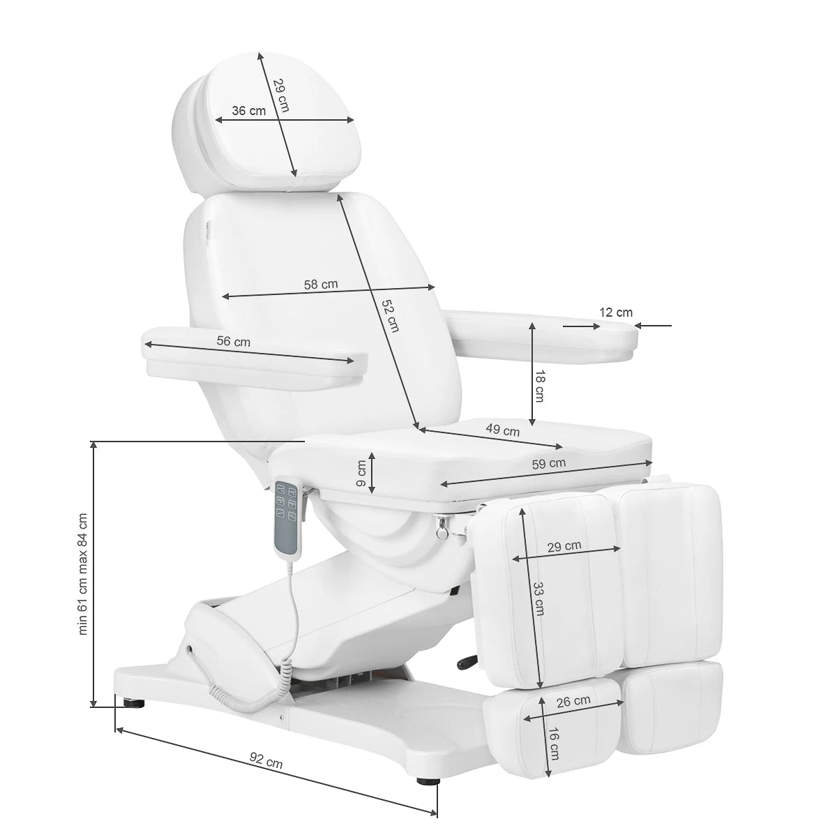 SILLON CLASSIC PEDI fotvårdsstol, 3 motorer, vit med fotavlastning