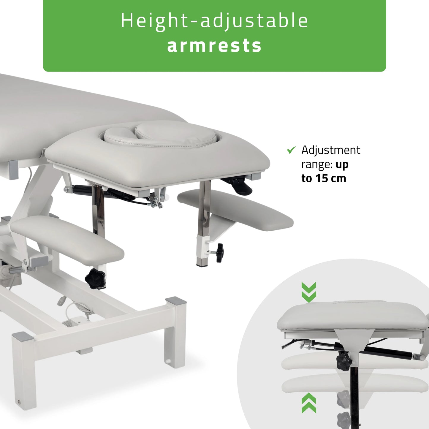 Fortis 4 ERGO treatment table, electric height adjustment with hand remote control, ERGO cushion, k729 light gray