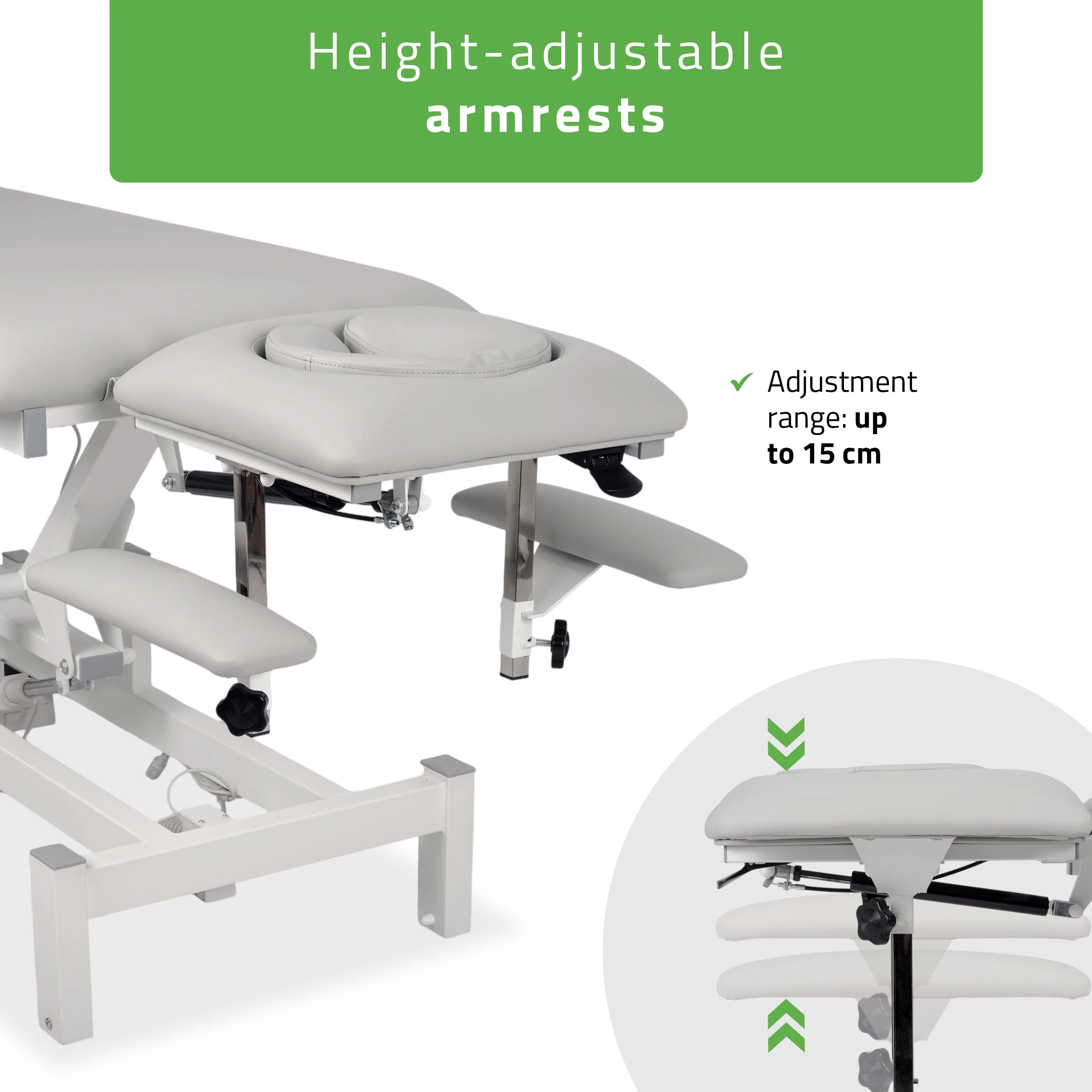 Fortis 4 ERGO treatment table, electric height adjustment with hand remote control, ERGO cushion, k729 light gray